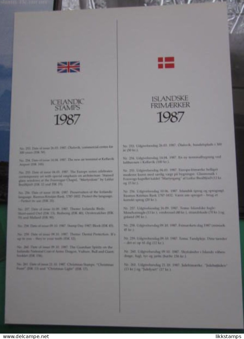 EMPTY 1987 ICELAND YEAR PACK ( NO STAMPS ) BUT USEFUL INFORMATION. #03268