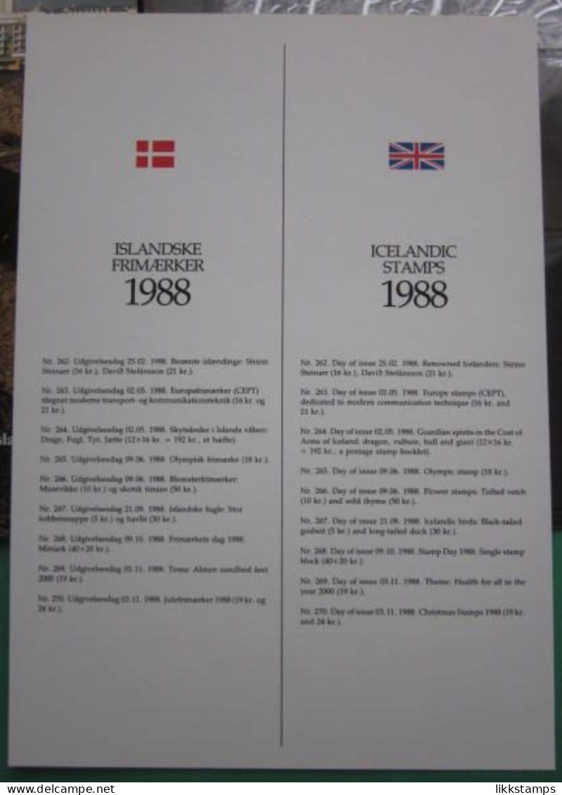 EMPTY 1988 ICELAND YEAR PACK ( NO STAMPS ) BUT USEFUL INFORMATION. #03269