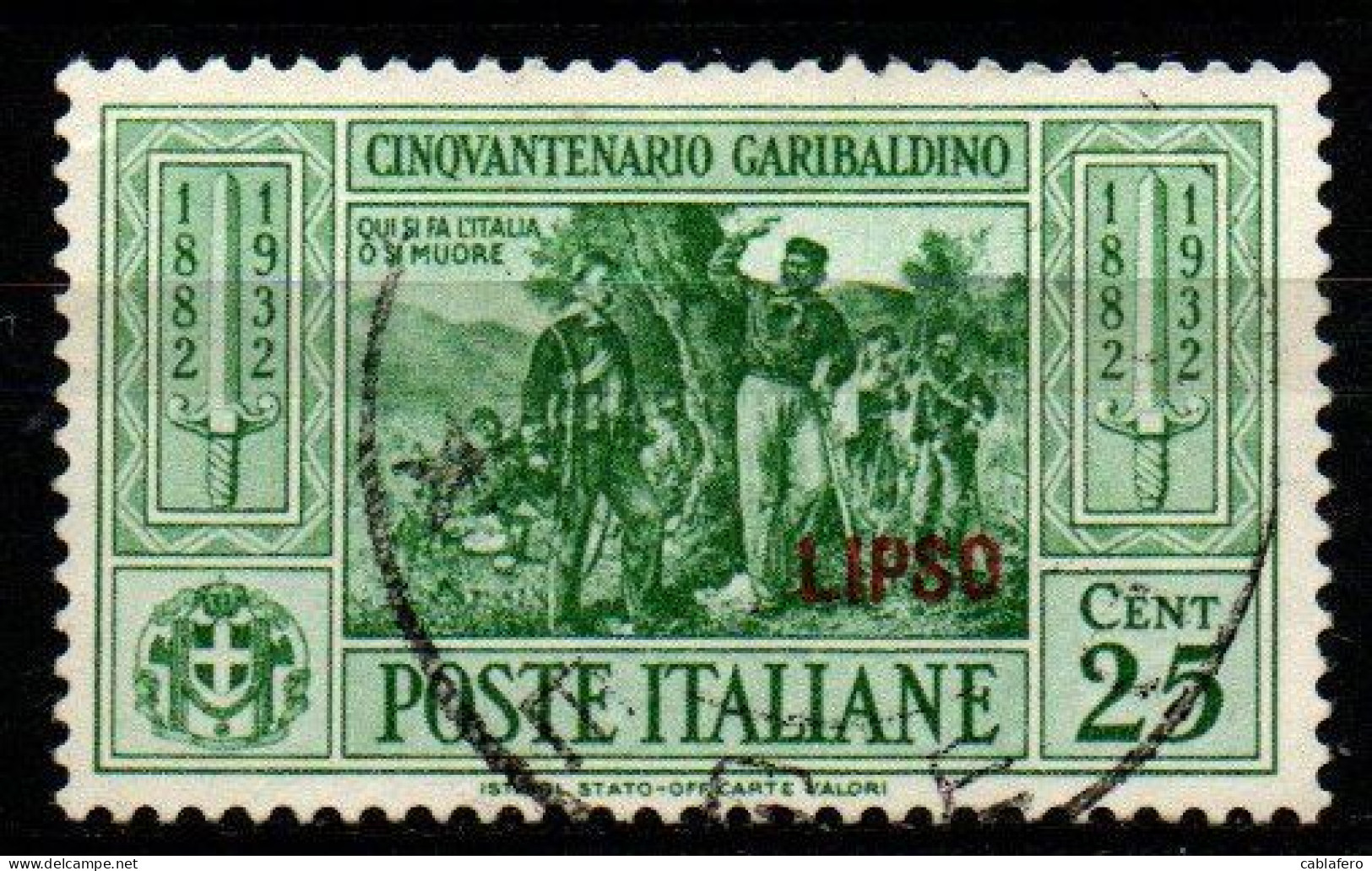 COLONIE ITALIANE - LIPSO - 1932 - GARIBALDI - 25 CENT. - USATO - Aegean (Lipso)