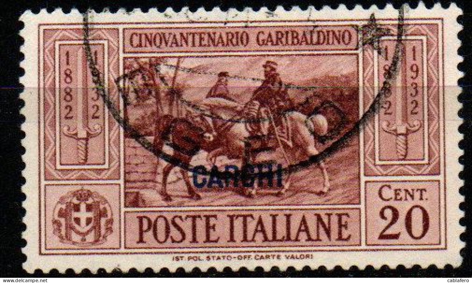 ITALIA - CARCHI - 1932 - GARIBALDI - 20 CENT. - USATO - Aegean (Carchi)