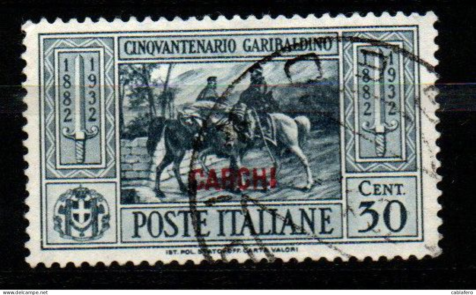 COLONIE ITALIANE - CARCHI - 1932 - GARIBALDI - 30 CENT. - USATO - Ägäis (Carchi)