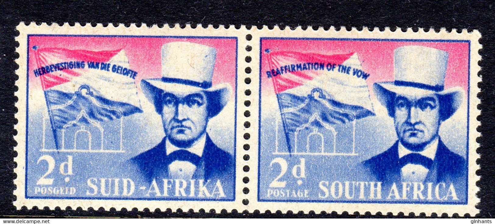 SOUTH AFRICA - 1955 VOORTREKKER COVENANT STAMP PAIR FINE LIGHTLY MOUNTED MINT LMM * SG 167 - Neufs