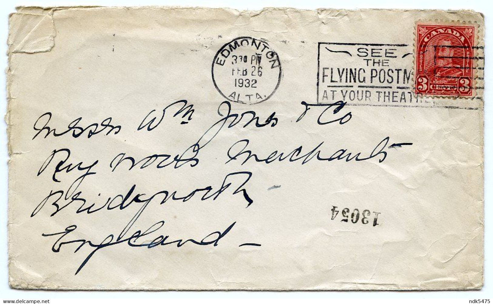 CANADA, EDMONTON, 1932 / SEE THE FLYING POSTMAN AT YOUR THEATRE / WILLIAM JONES & CO., RUG WOOL MERCHANTS, BRIDGNORTH - Cartas & Documentos