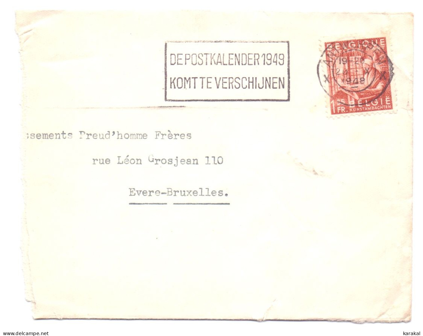 Belgique 762 Exportation 1f35 Sur Lettre Antwerpen Vers Evere 1948 Flamme De Postkalender 1949 - 1948 Exportation