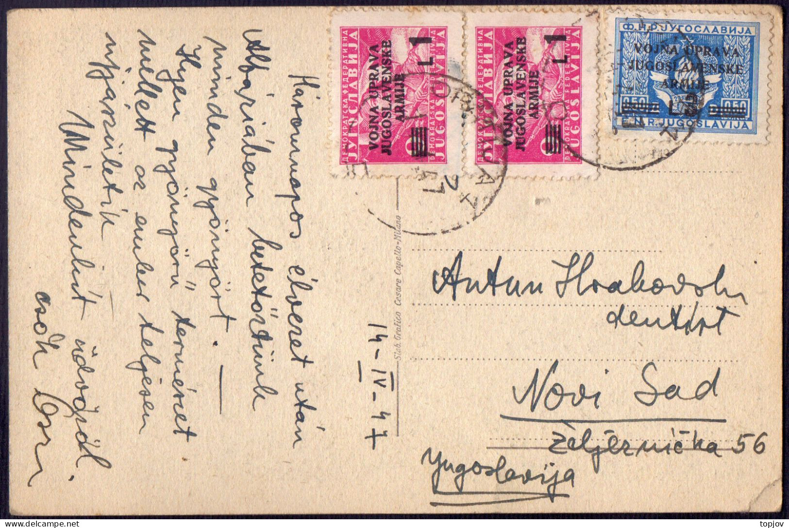 TRIESTE - CROATIA - ZONE  B MILITARY ADMIN. - 2x1L Pair+ 3L - OPATIJA - 14.4.1947. - Poststempel