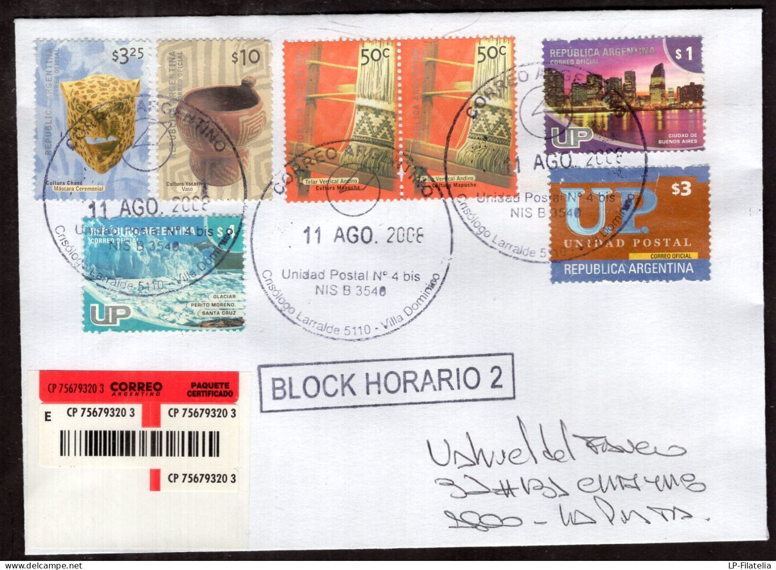 Argentina - 2008 - Letter - Diverse Stamps - Certified - Covers & Documents