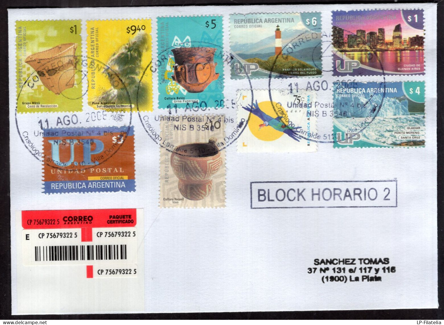 Argentina - 2008 - Letter - Diverse Stamps - Certified - Cartas & Documentos