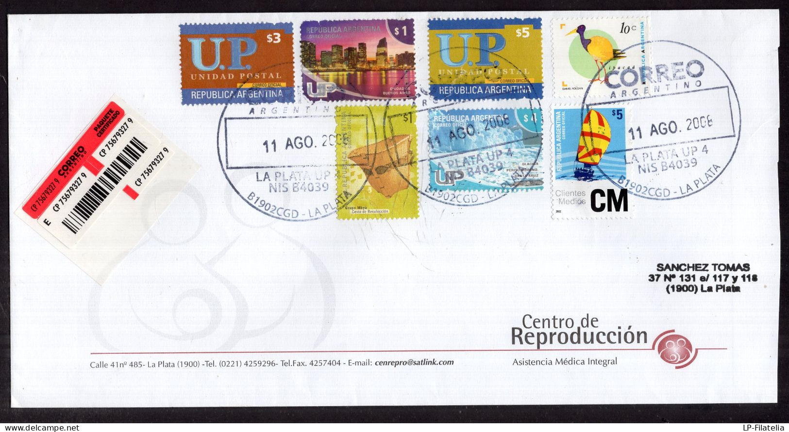 Argentina - 2008 - Letter - Diverse Stamps - Certified - Cartas & Documentos