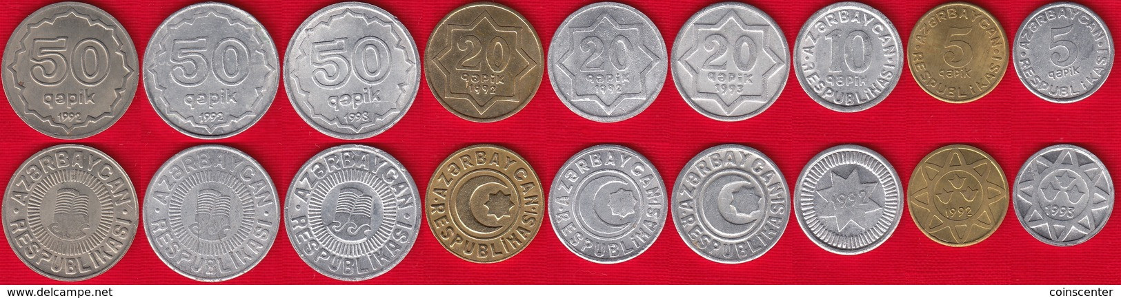 Azerbaijan Set Of 9 Coins: 5 - 50 Qəpik (qapik) 1992-1993 XF-UNC - Azerbaïjan