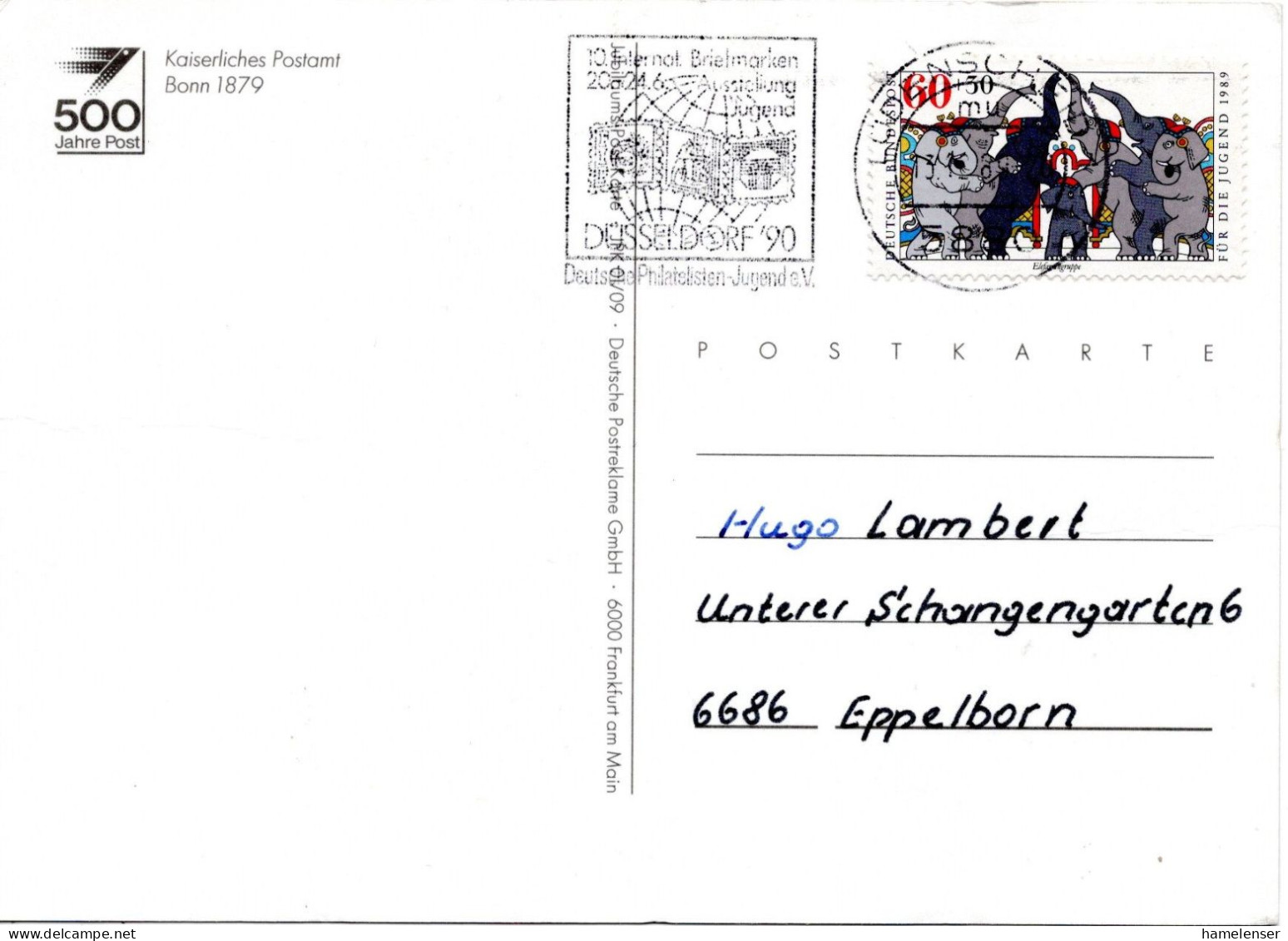 70935 - Bund - 1989 - 60Pfg Zirkus EF A AnsKte LUEDENSCHEID - ... DUESSELDORF '90 ... -> Eppelborn - Lettres & Documents