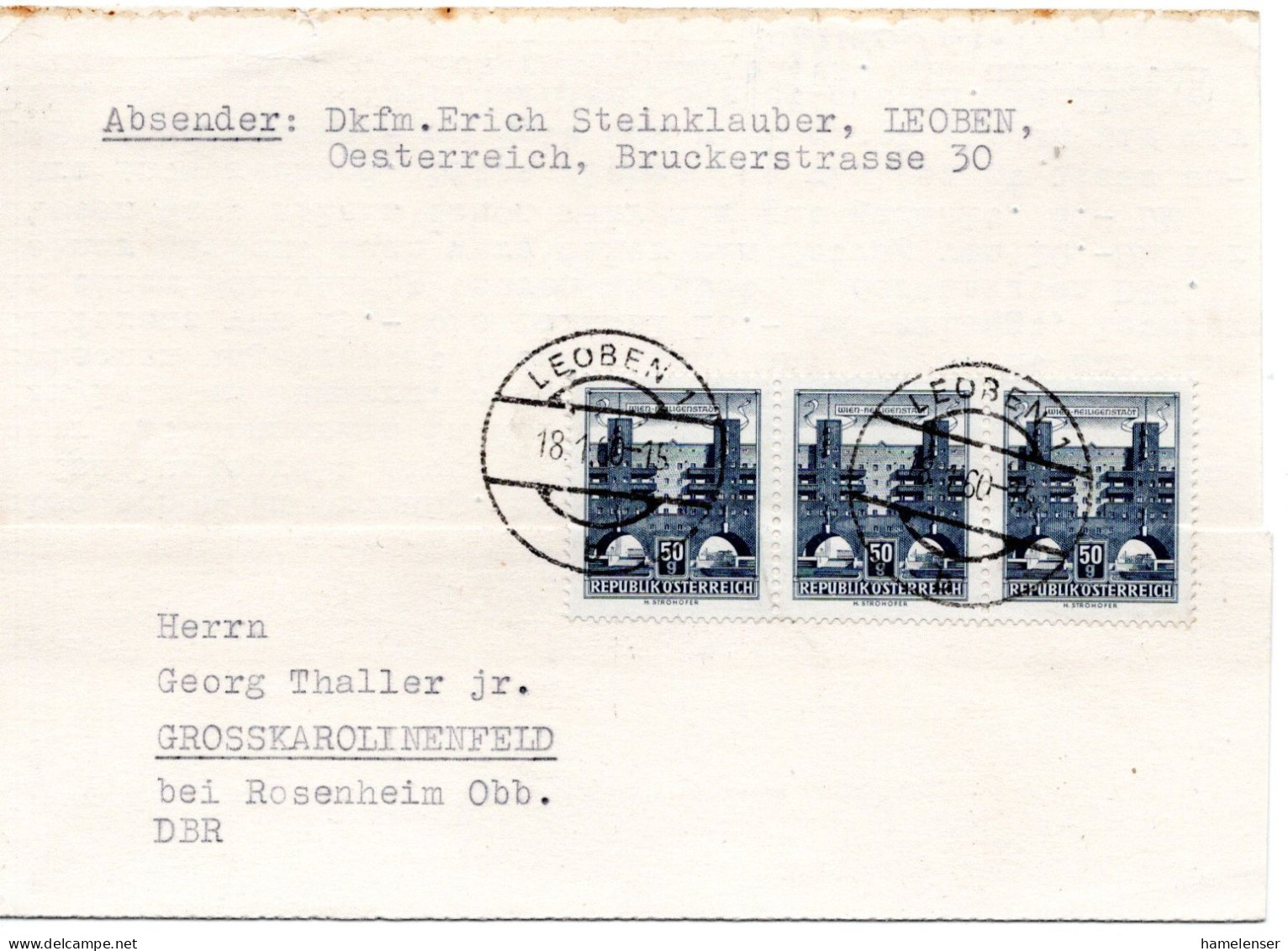 70937 - Österreich - 1960 - 3@50g Architektur A Kte LEOBEN -> Westdeutschland - Covers & Documents