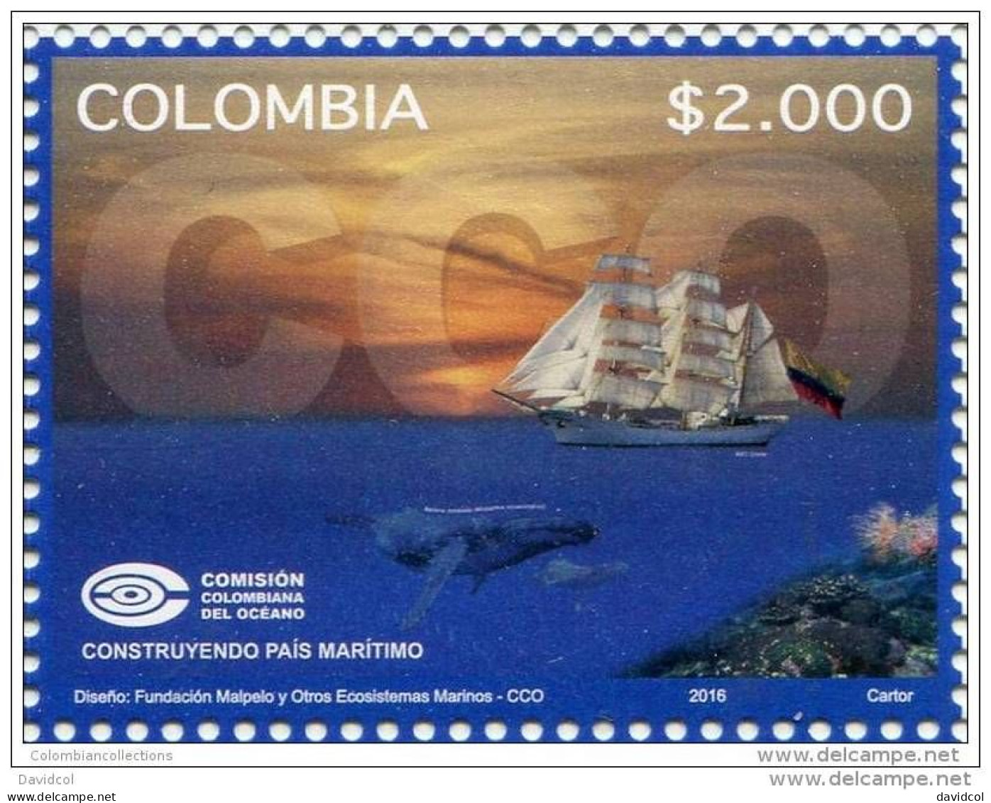 0059B - KOLUMBIEN - 2016 - MNH - COLOMBIAN OCEAN COMISSION- SHIPS/WHALE - Other (Sea)