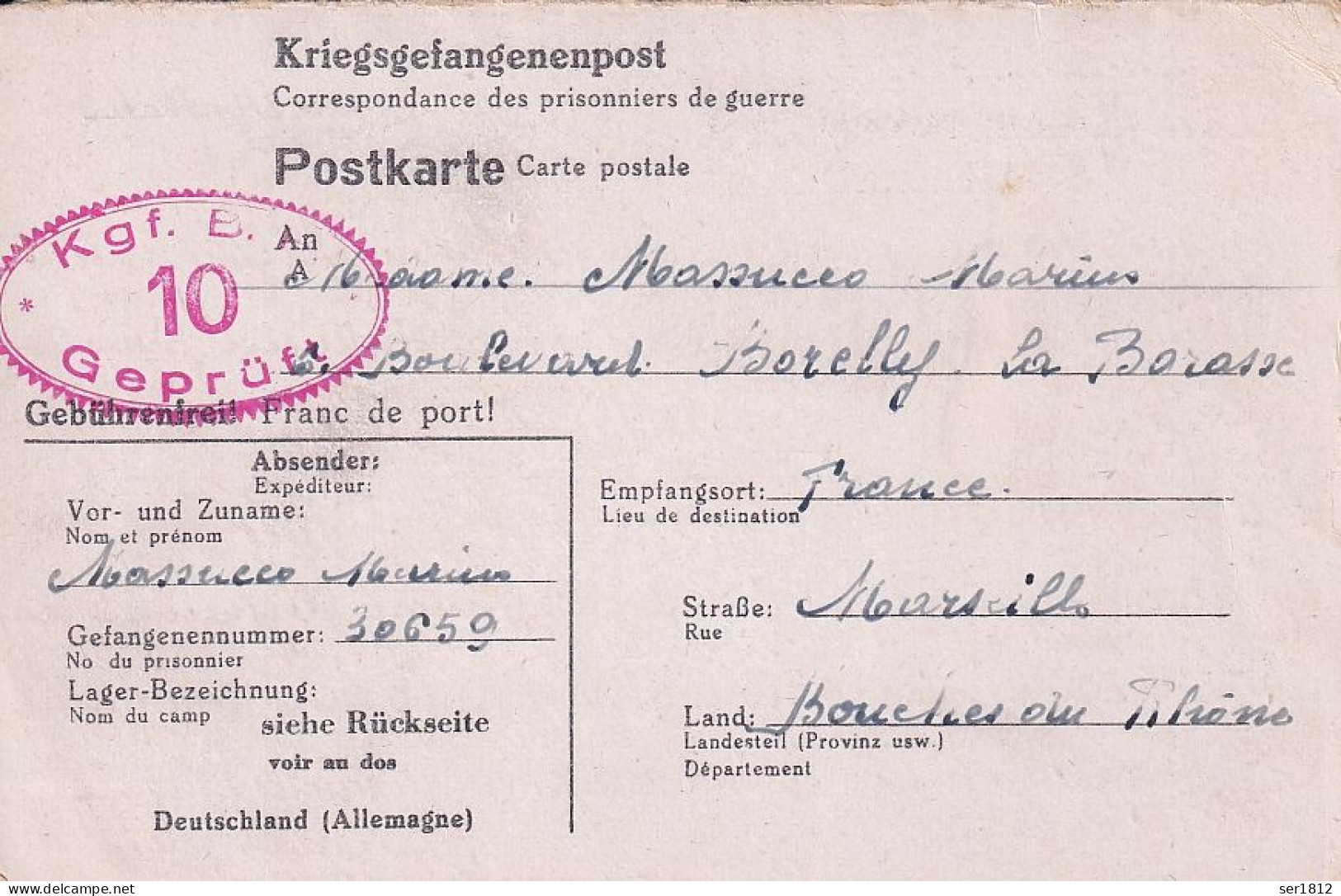 Germany Ww2 1943 11 14 Postcard Prisoner From Camp Stalag I-B Hohenstein Now Olsztynek Poland To  France - Prisoners Of War Mail