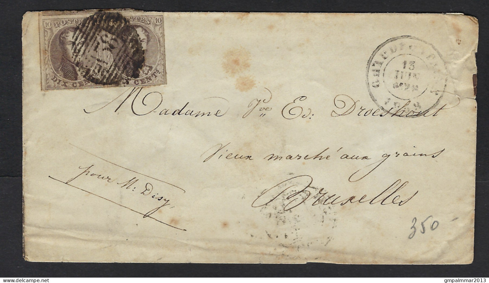 Verzegelde Brief Uit 1859 Met 2 X Medaillon 20 Cent Op Brief Van CHAUDFONTAINE ; Details & Staat Zie 2 Scans ! LOT 191 - 1849-1865 Medaillons (Varia)