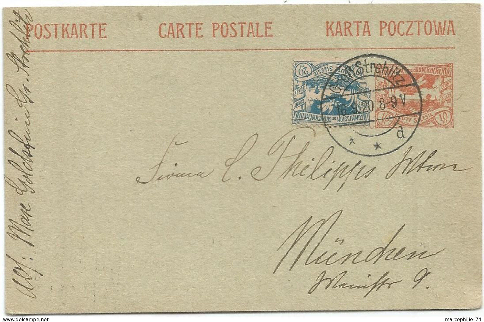 HAUTE SILESIE ENTIER POLAND CARTE 1920 TO GERMANY - Cartas & Documentos