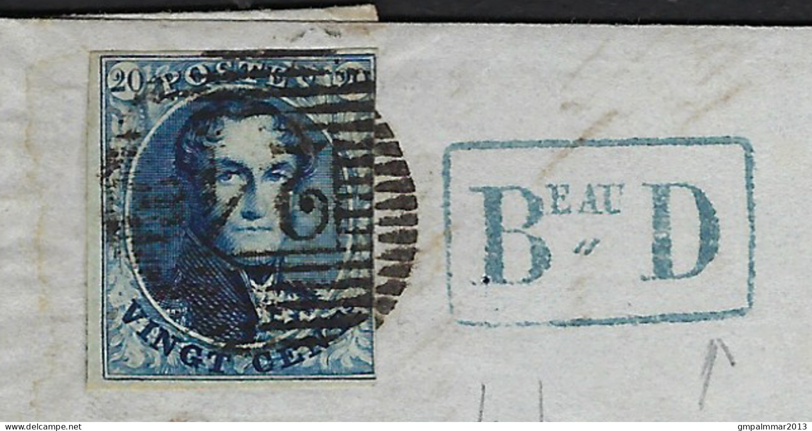 Medaillon 20 C Van BRUXELLES Naar CHARLEROY In 1851 Met BEAU D Blauw In Kader ; Details & Staat Zie 3 Scans ! LOT 191 - 1849-1865 Médaillons (Autres)