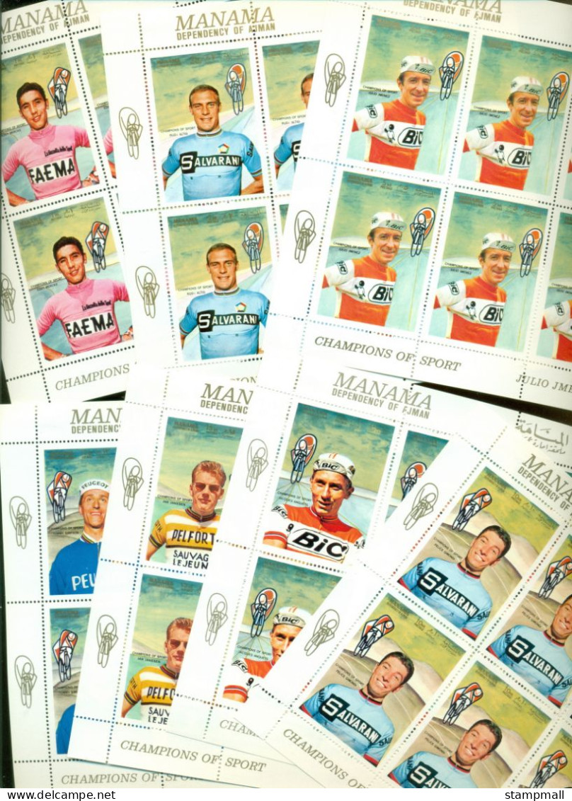 Manama 1969 Mi#134-140 Famous Athletes, Cyclists 7xsheetlet MLH - Autres & Non Classés