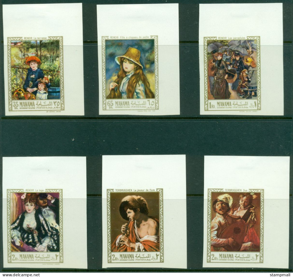 Manama 1967 Mi#56B-65B Paintings By Renoir & Terbruggen IMPERF MLH - Andere & Zonder Classificatie