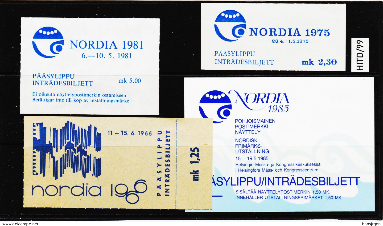 HITD/99 F I N N L A N D 1966/85 NORDIA 4 EINTRITTSKARTEN SIEHE ABBILDUNG - Altri & Non Classificati