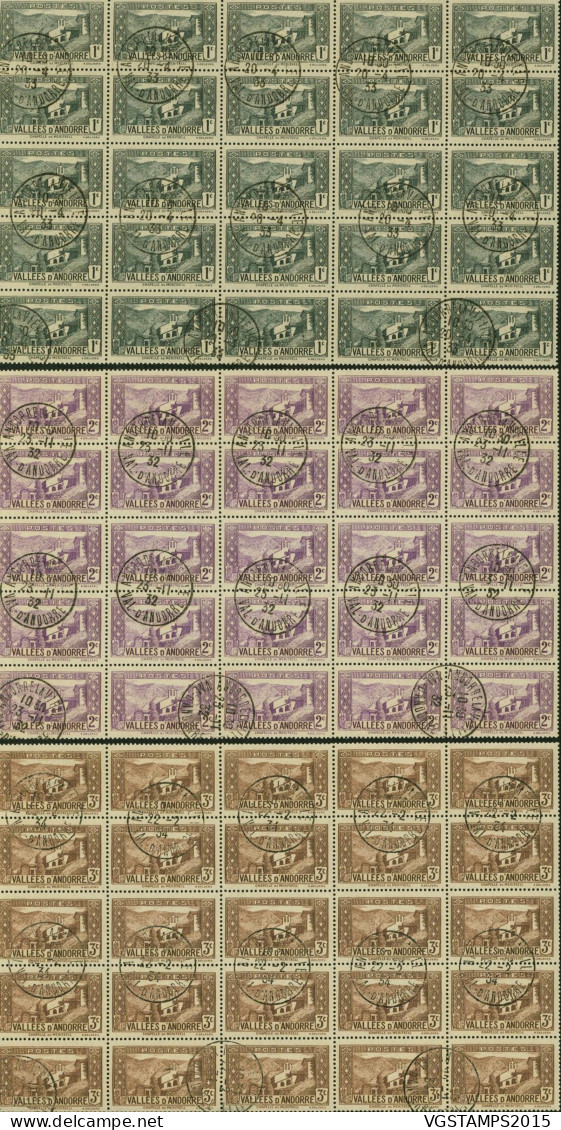 Andorre 1932-Andorre  Française-Timbres Oblitérés. Yv.  Nr.: 24/26. Mi. Nr.: 24. Bloc De 25..........(EB) DC-12046 - Used Stamps