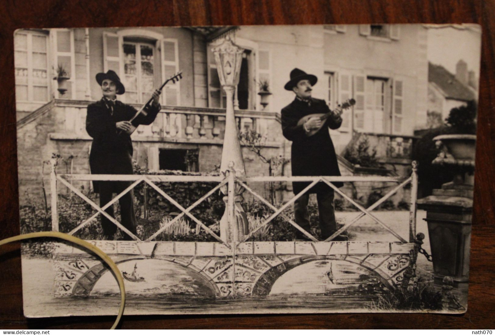 Carte Photo 1920's Musicien Chanteur Mandoline Guitare Théâtre Plein Air Venise CPA Ak Animée Tirage Print - Musica E Musicisti