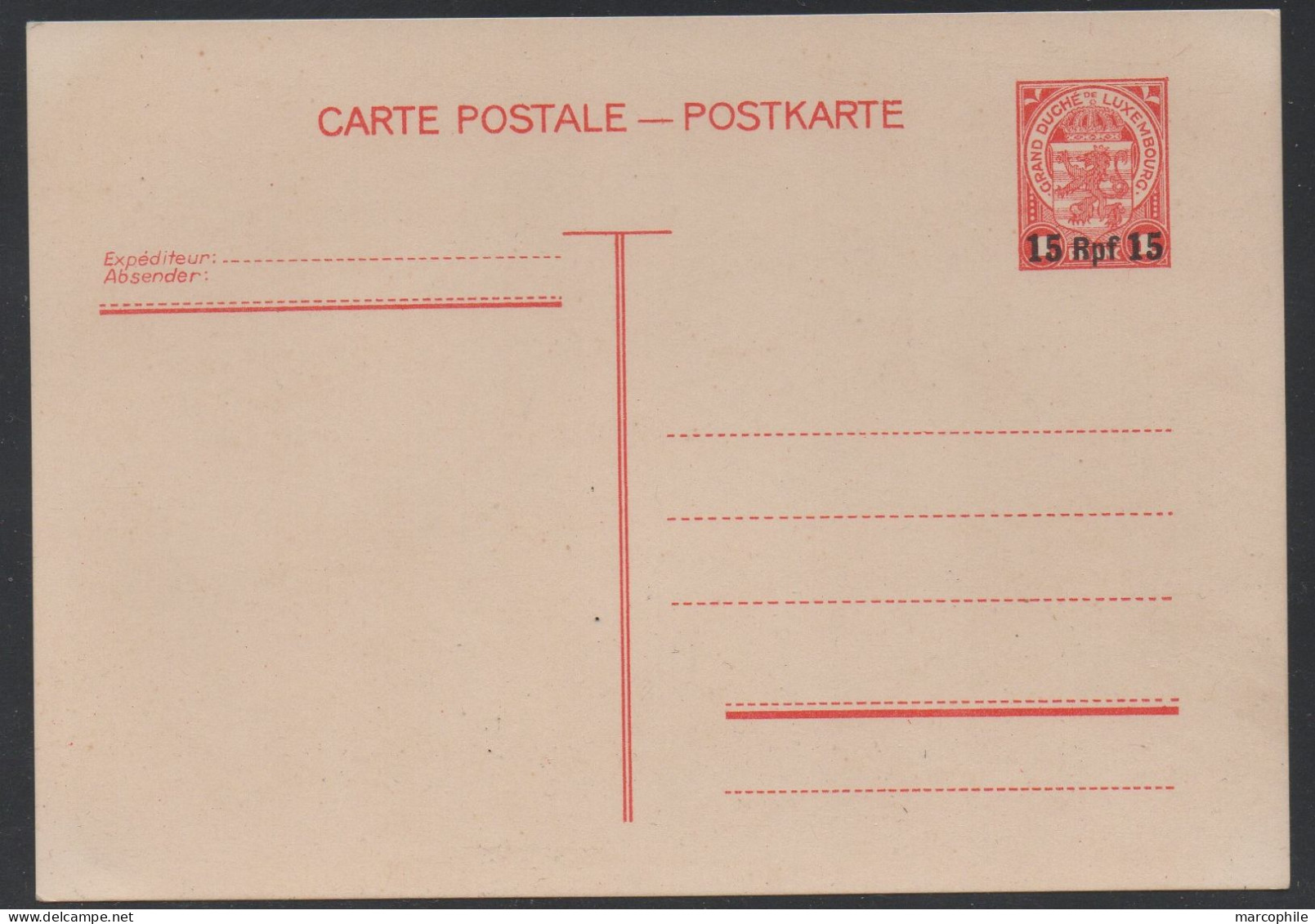 LUXEMBOURG / 1940 ENTIER POSTAL D''OCCUPATION SURCHARGE 15 RPF/1 F ROUGE (ref 7692c) - 1940-1944 Duitse Bezetting