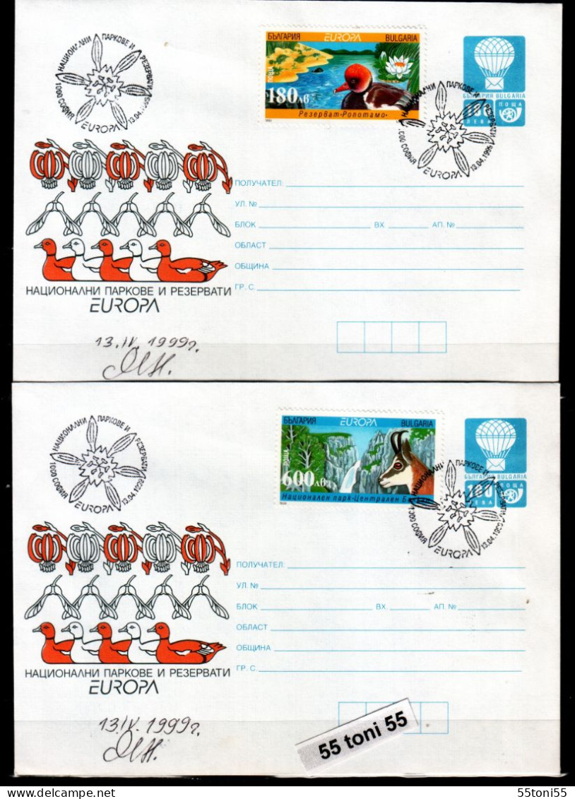 1999 Europa - Nature Park (Fauna/Flora) 2 Post Stationery + Stamps (AUTOGRAPH PAINTER) BULGARIA / Bulgarie - Enveloppes