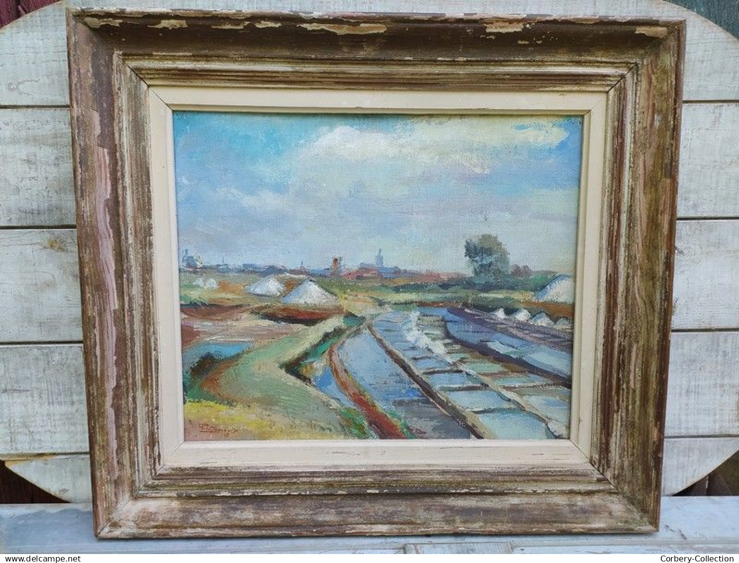 Ancien Tableau Marais Salants Le Croisic Guérande Signé Et Daté 1947 - Huiles