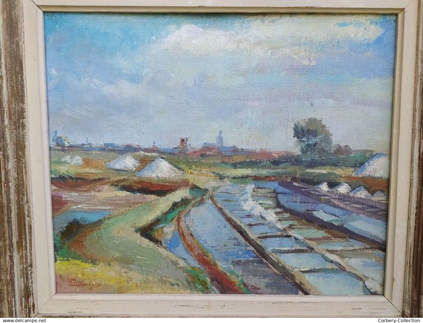 Ancien Tableau Marais Salants Le Croisic Guérande Signé Et Daté 1947 - Huiles