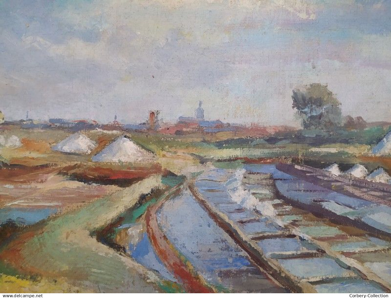 Ancien Tableau Marais Salants Le Croisic Guérande Signé Et Daté 1947 - Oelbilder