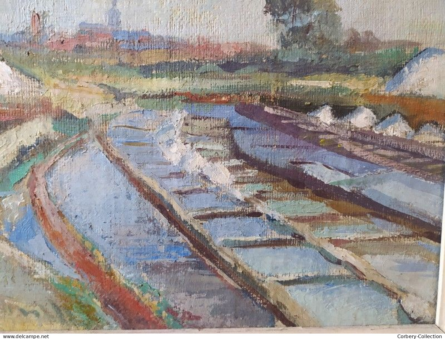 Ancien Tableau Marais Salants Le Croisic Guérande Signé Et Daté 1947 - Huiles