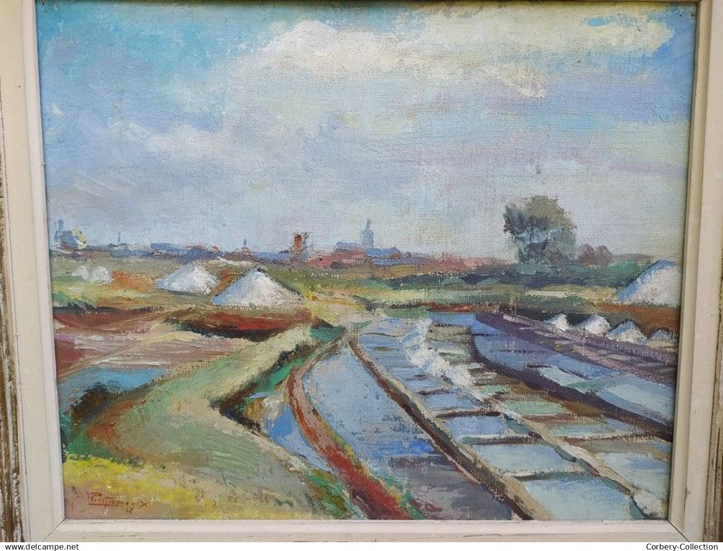 Ancien Tableau Marais Salants Le Croisic Guérande Signé et Daté 1947