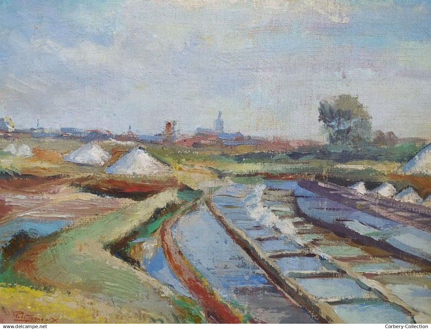 Ancien Tableau Marais Salants Le Croisic Guérande Signé et Daté 1947