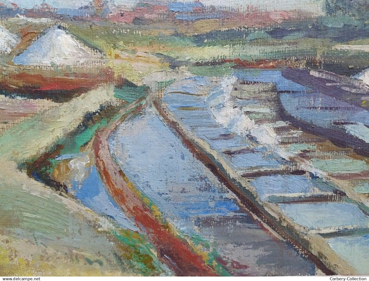 Ancien Tableau Marais Salants Le Croisic Guérande Signé et Daté 1947