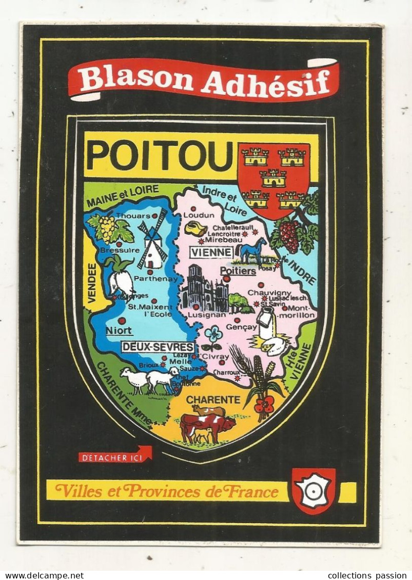 Cp, Carte à Systèmes, Blason Adhésif, POITOU, Vienne, Deuè_x Sèvres, Charente, Charente Maritime, Vierge - A Systèmes