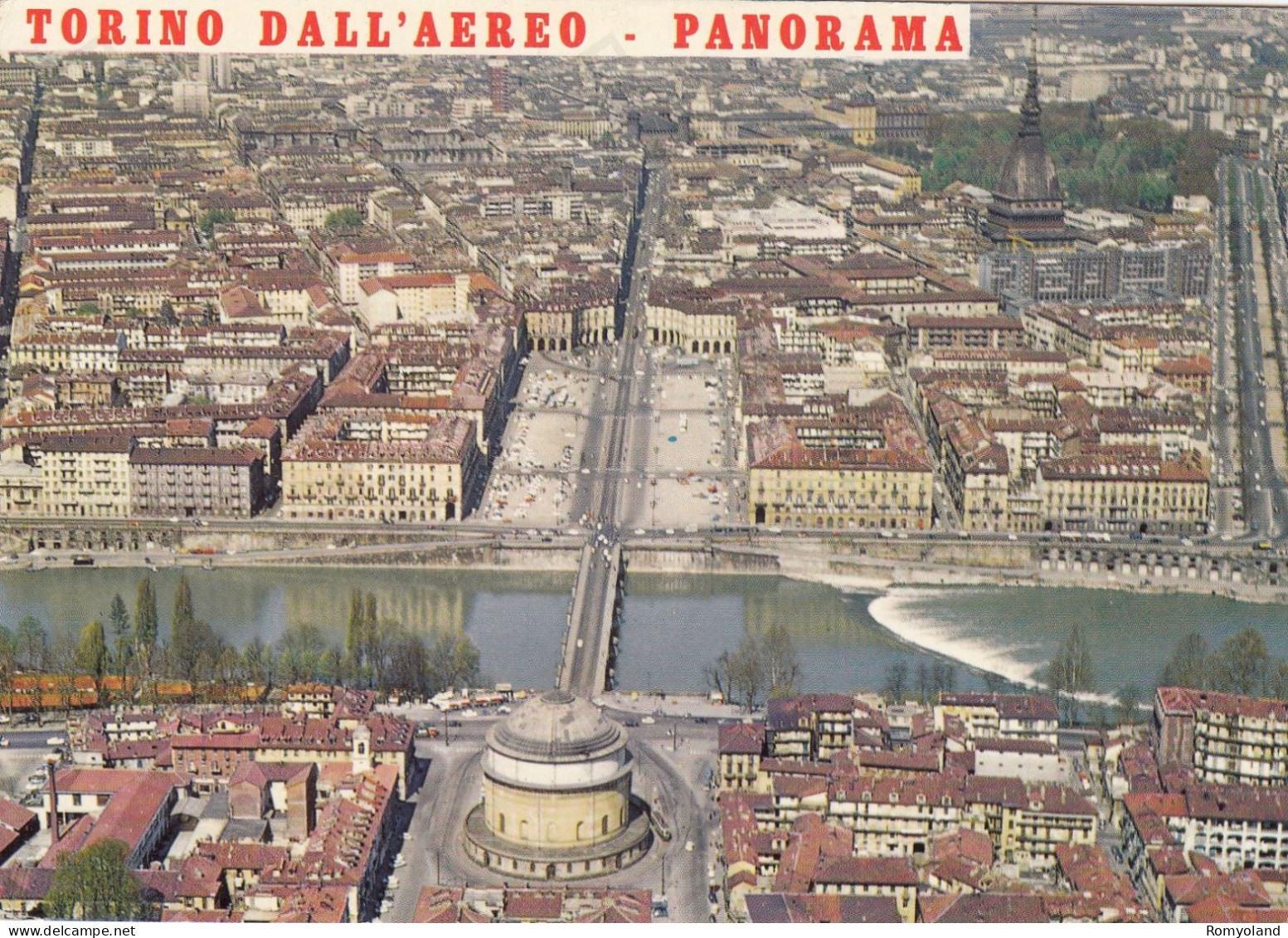 CARTOLINA  TORINO,PIEMONTE-DALL'AEREO-PANORAMA-STORIA,MEMORIA,CULTURA,RELIGIONE,BOLLO STACCATO,VIAGGIATA 1970 - Multi-vues, Vues Panoramiques