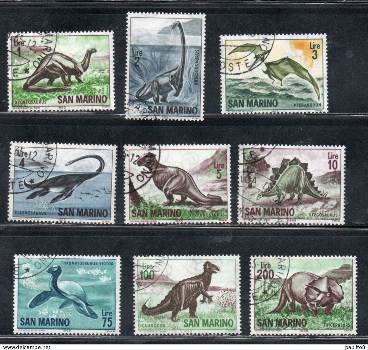 REPUBBLICA DI SAN MARINO 1965 ANIMALI PREISTORIA SERIE COMPLETA COMPLETE SET USATA USED OBLITERE' - Used Stamps