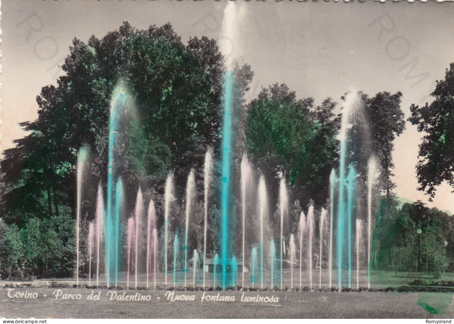 CARTOLINA  TORINO,PIEMONTE-PARCO DEL VALENTINO-NUOVA FONTANA LUMINOSA-MEMORIA,CULTURA,BOLLO STACCATO,VIAGGIATA 1956 - Parcs & Jardins