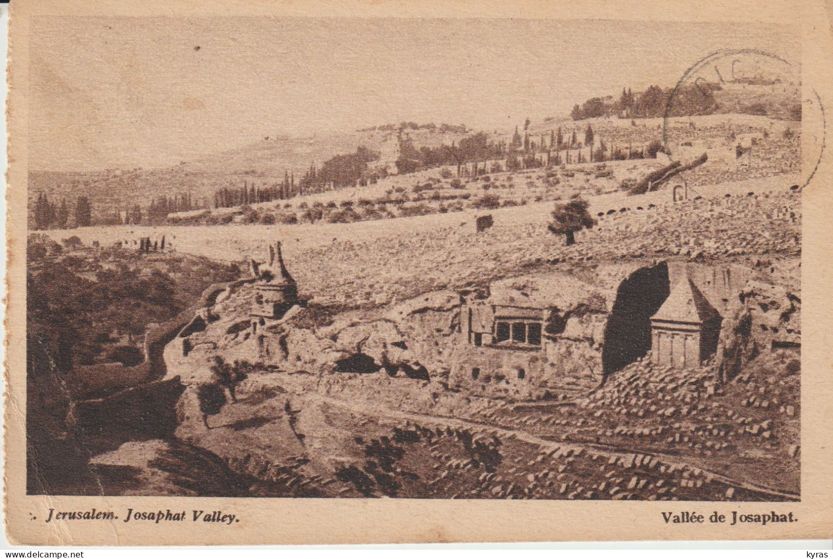 (0ccupation Britannique De La Palestine) Timbre E.E.F. 4 Postage Rouge S / Cpa JERUSALEM. Vallée De Josaphat - Palestine