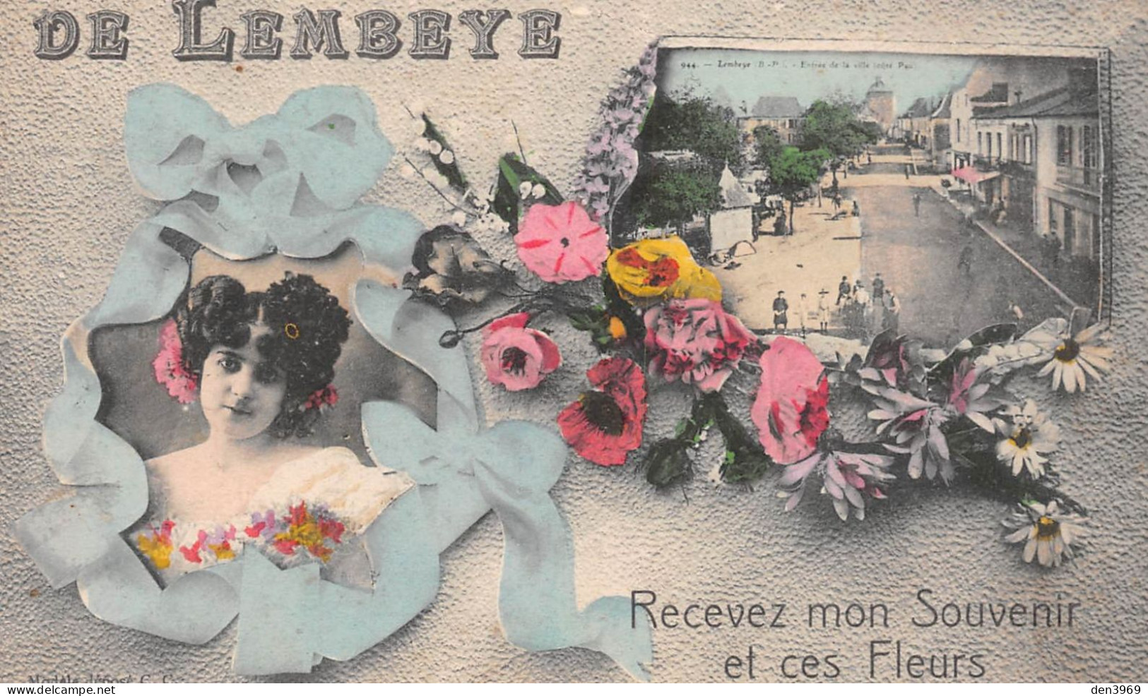 De LEMBEYE (Pyrénées-Atlantiques) Recevez Mon Souvenir Et Ces Fleurs - Entrée De La Ville (côté Pau) - Ecrit (2 Scans) - Lembeye