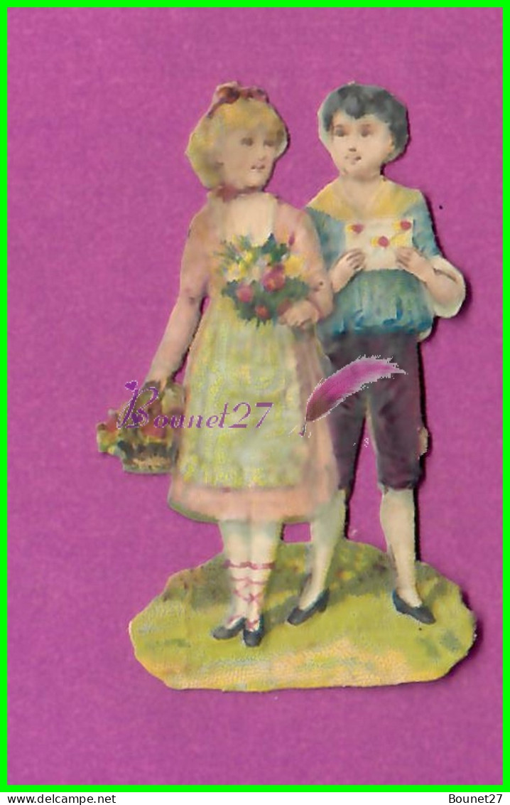 Image Chromo Découpi -2 Enfants Avec Des Fleurs Et Une Lettre Courrier - Children