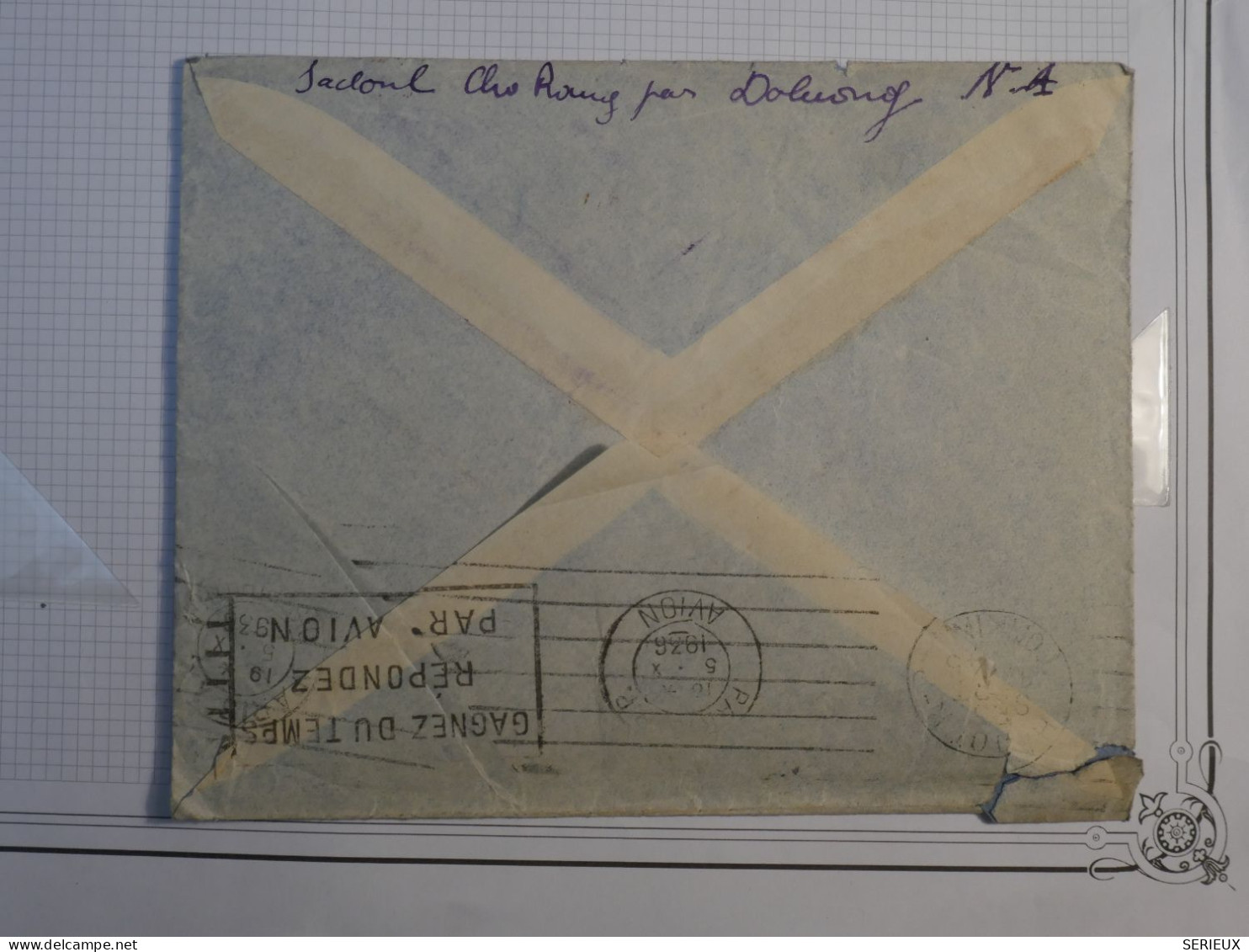 DD18 INDOCHINEBELL LETTRE RR 1938 PETIT BUREAU DULUONG A PARIS FRANCE PAR AVION +AFF. INTERESSANT+++ - Covers & Documents
