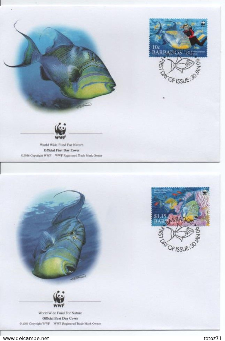 ( 9-70 ) WWF-Barbade Animaux Marins  4 Timbres Plus 4 Enveloppes 1er Jour 1986 Superbe - Oceania (Other)