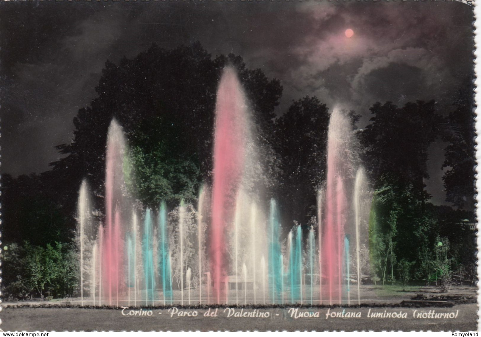 CARTOLINA  TORINO,PIEMONTE-PARCO DEL VALENTINO-NUOVA FONTANA LUMINOSA (NOTTURNO)-MEMORIA,CULTURA,NON VIAGGIATA - Parcs & Jardins