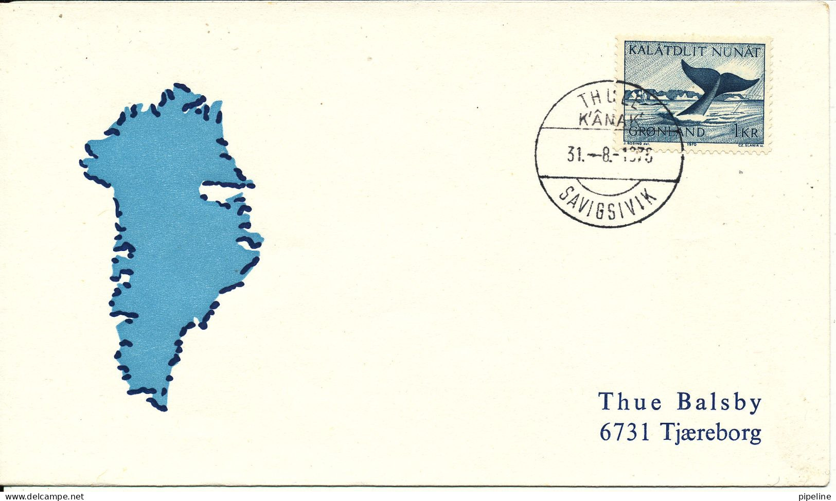 Greenland Cover Thule 31-8-1976 Savigsivik  On Cover With WHALE Stamp - Lettres & Documents