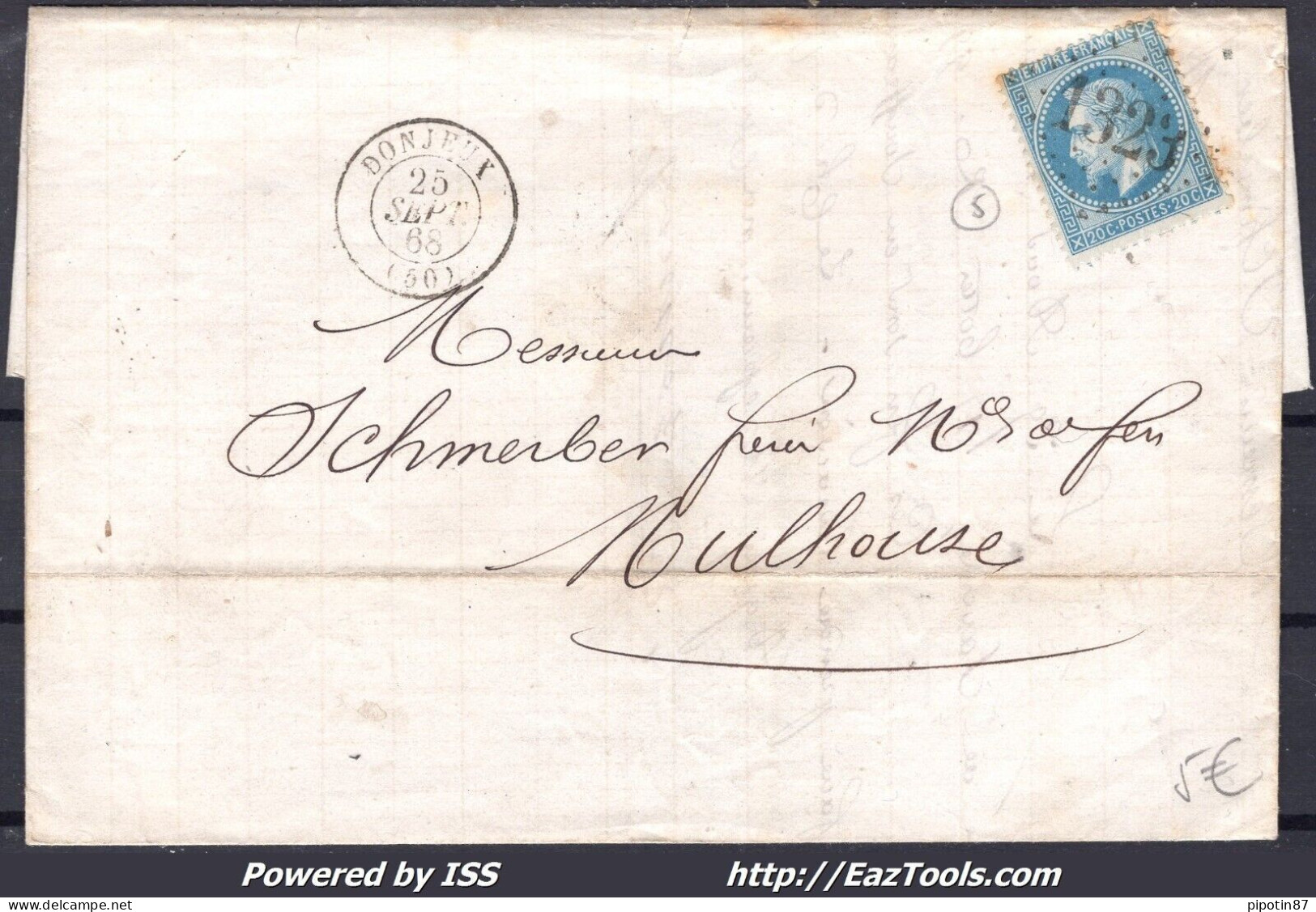 FRANCE N°29B SUR LETTRE GC 1323 DONJEUX HAUTE MARNE + CAD DU 28/09/1868 - 1863-1870 Napoléon III. Laure