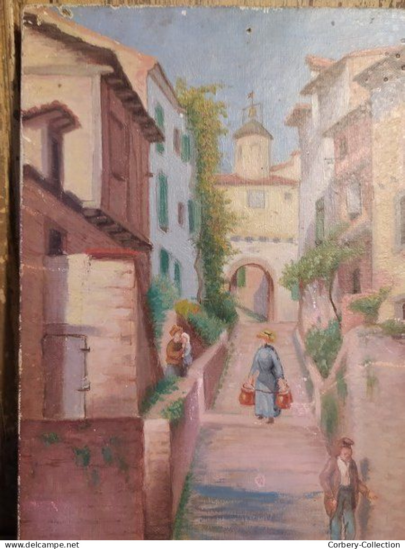 Ancien Tableau Village Provençale Ou Napolitain Non Signé - Oils