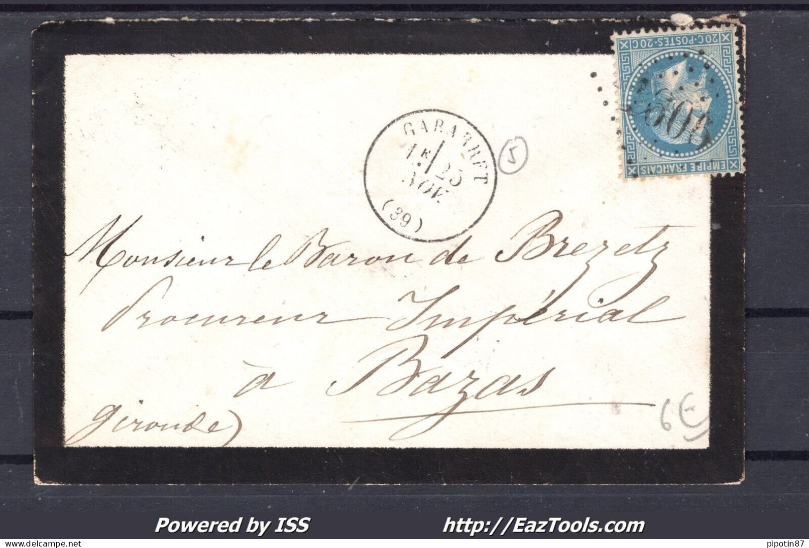 FRANCE N°29B SUR LETTRE GC 1606 GABARET LANDES + CAD DU 25/11/1869 - 1863-1870 Napoleon III Gelauwerd