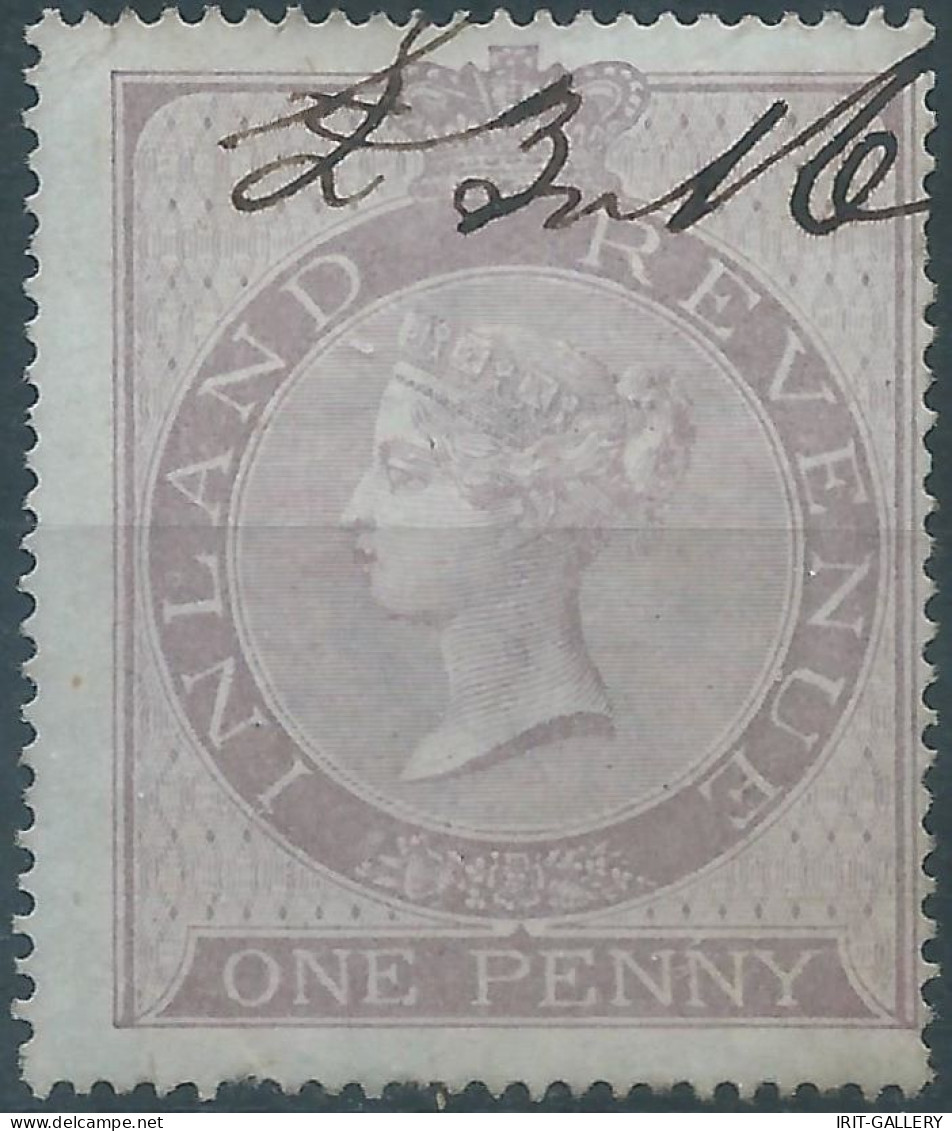 Great Britain-ENGLAND,1866  INLAND REVENUE STAMP ,Tax Fiscal , One Penny,Used - Fiscali