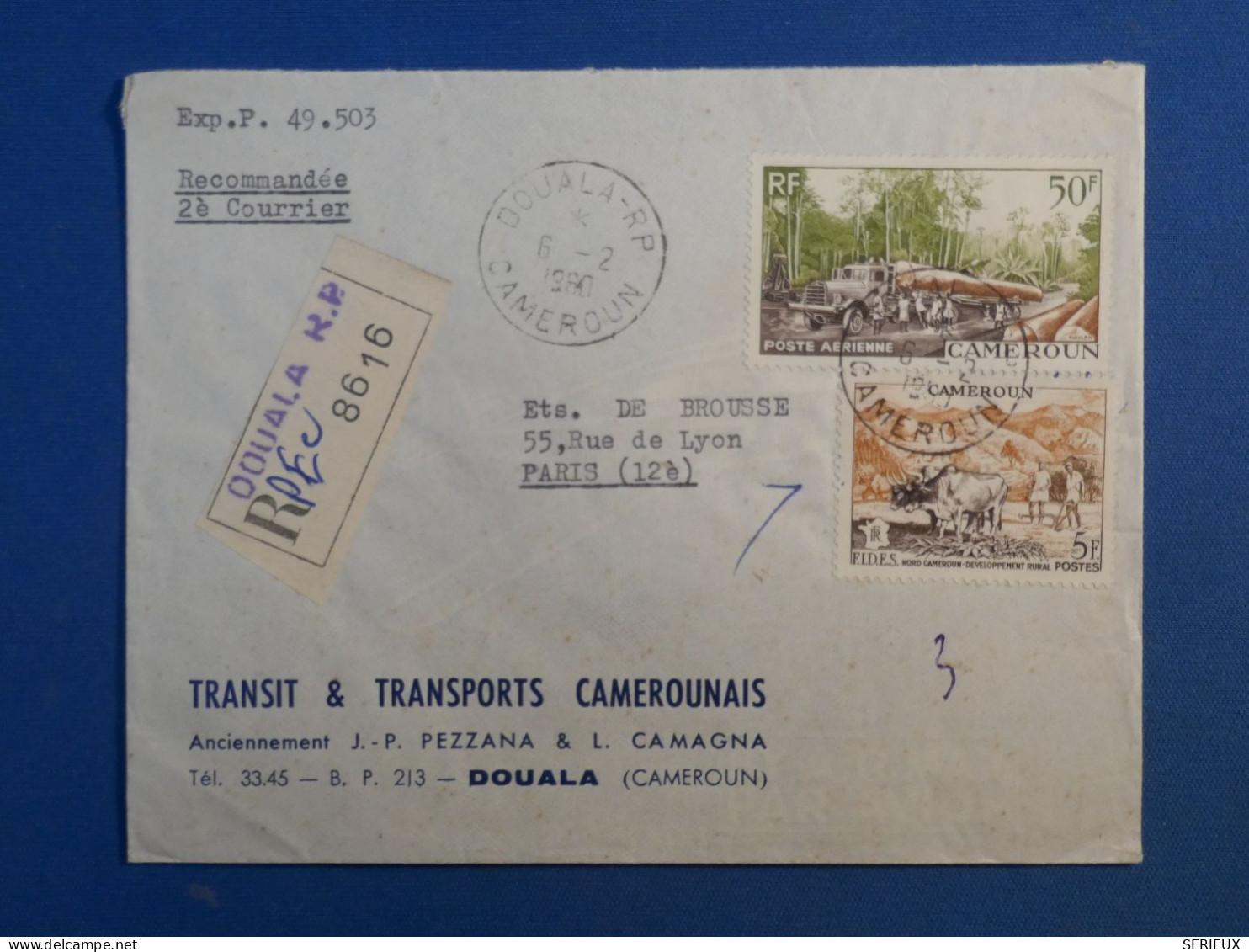 DD18  CAMEROUN BELLE LETTRE RECO RR  1960 PAR AVION  DOUALA  A PARIS FRANCE +50F +AFF. INTERESSANT+++ - Cartas & Documentos